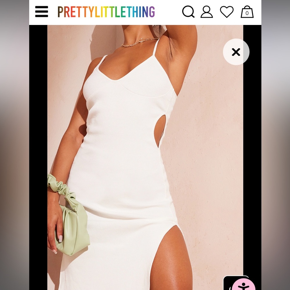 PLT White Rib Cup Detail Cut Out Midaxi Dress Sz 8